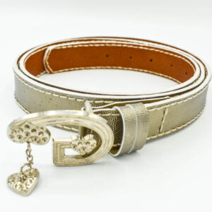 Curea piele argintie cu pafta inimi