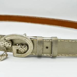 Curea piele argintie cu pafta inimi