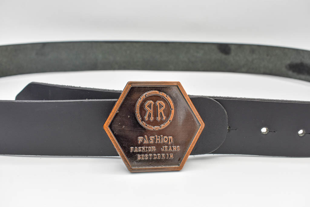 Curea piele cu pafta hexagon - imagine 2