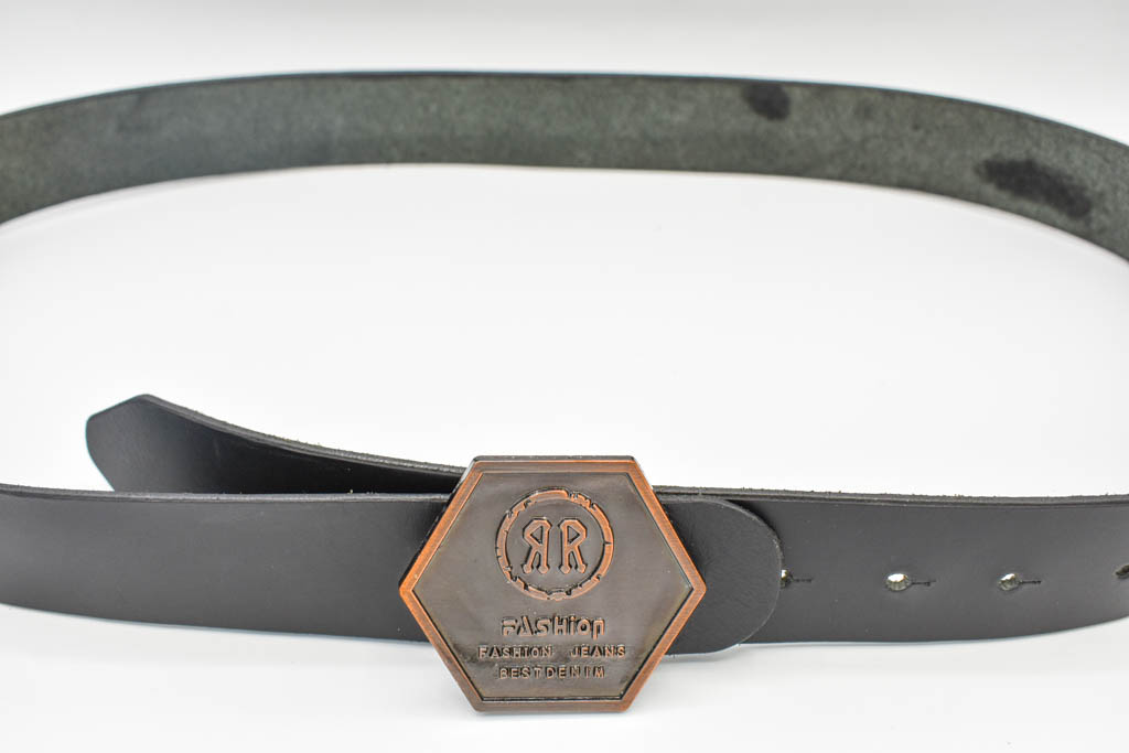 Curea piele cu pafta hexagon - imagine 4