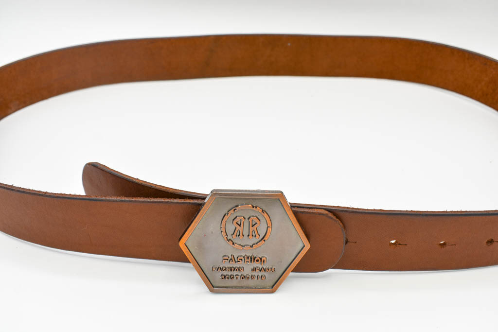 Curea piele cu pafta hexagon - imagine 3