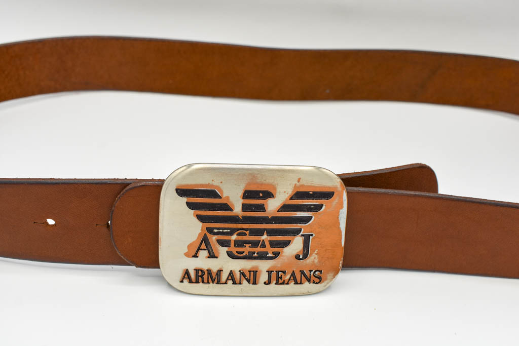Curea piele cu pafta AJ vintage - imagine 3