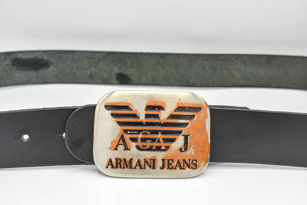 Curea piele cu pafta AJ vintage - imagine 2